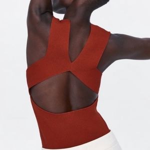 Zara rust brick orange-red thick sleeveless top cross open back Size M